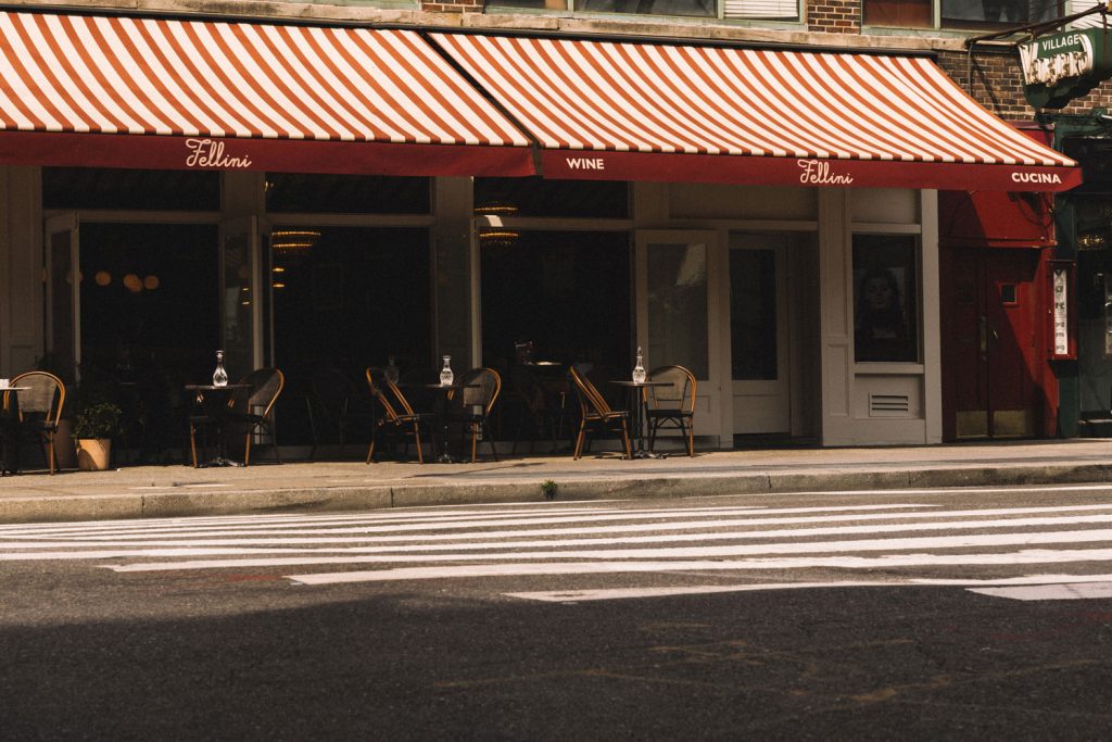 Street view of Felloni Cucina, a coffeehouse serving sweet treats and espressos plus Italian wines in New Yorks West Village.