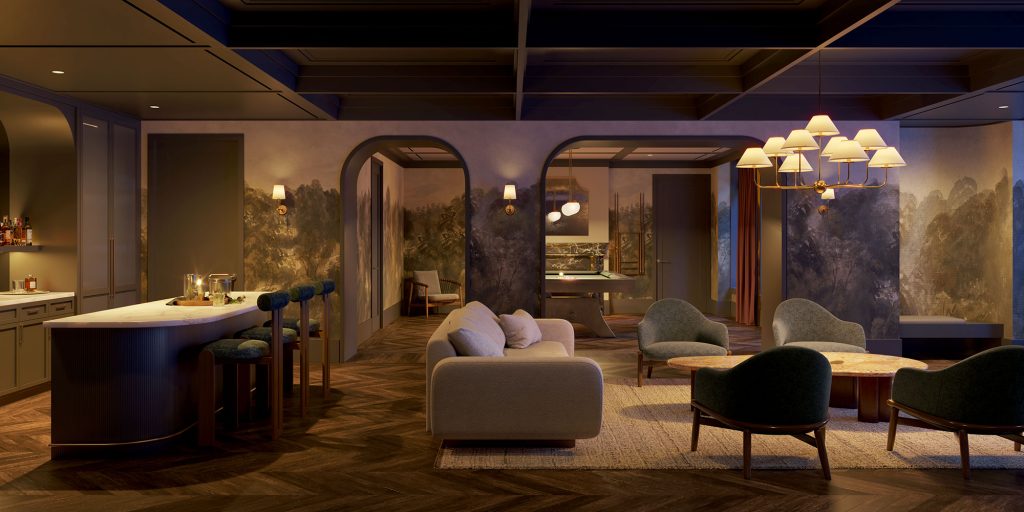 The bar lounge at The Village West in NYC with lounge seating, billiard room and full-service bar.