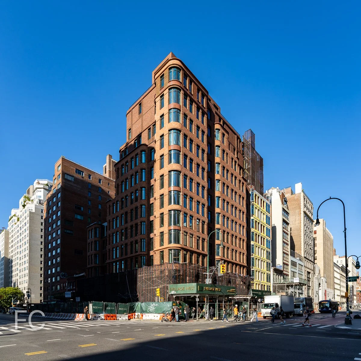 Street view of The Village West in Manhattan from Field Condition as construction completes the facade installation.